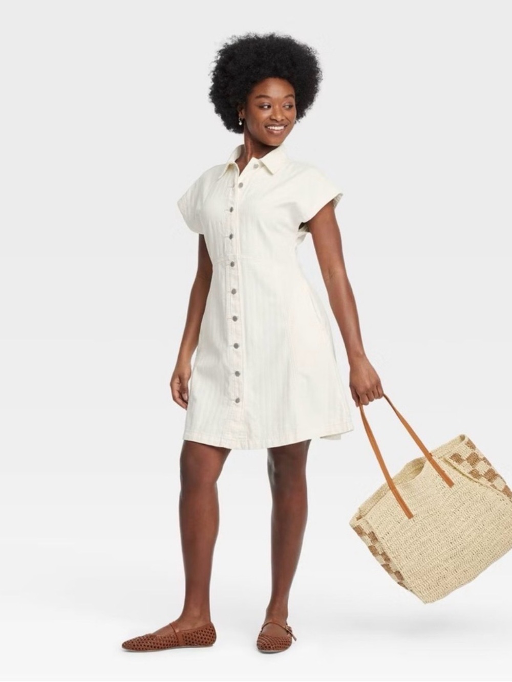 Universal Thread Denim Flouncy Dress in Off-White, Sz. XS